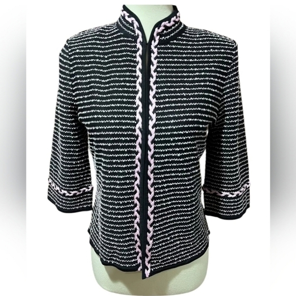 Ming Wang sz large petite pink black knit sweater jacket - Picture 7 of 7